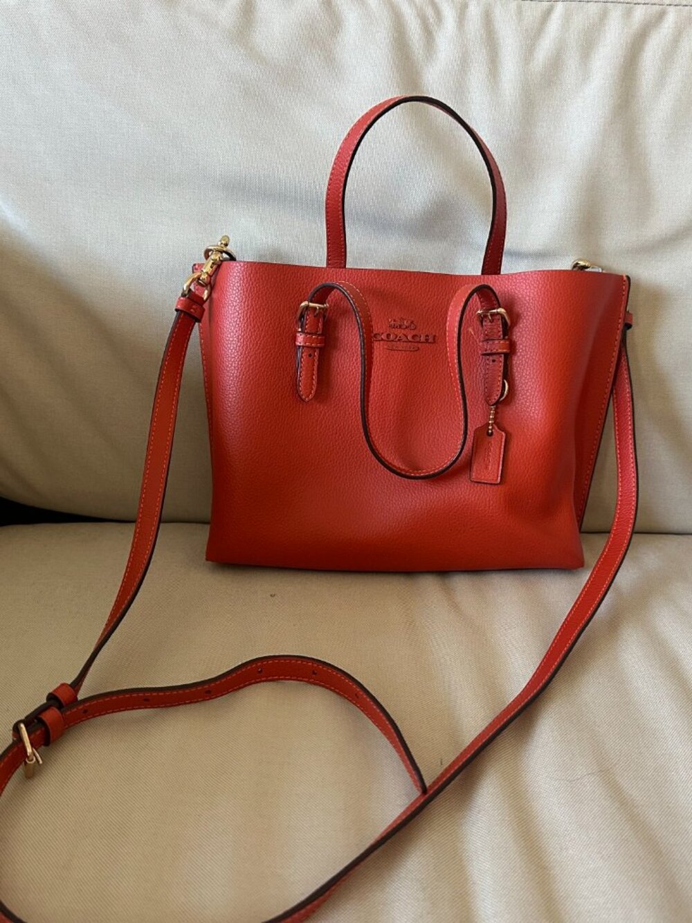 Coach Purse - Red Orange Bag with Shoulder Straps - Picture 5 of 5